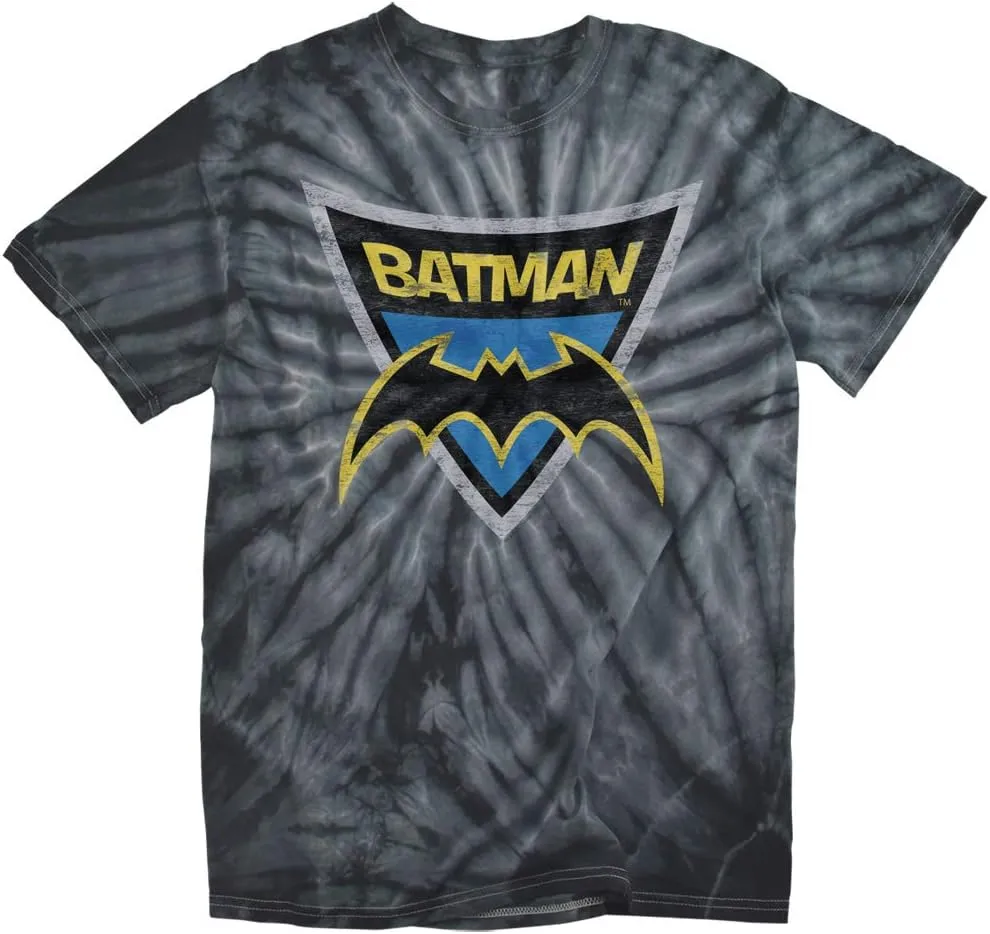 Popfunk Batman Bb Batman Shield Tie Dye Adult Unisex T-Shirt - Black Monochrome Tie Dye - X-Large