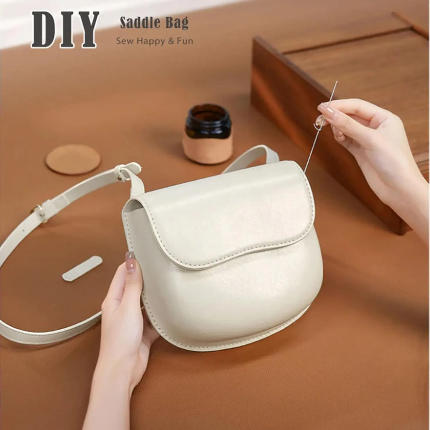 POPSEWING Leather Moon Saddle Bag DIY Kits, DIY Leather Bag Kit, DIY Crossbody Shoulder Bag with Sewing Kit, DIY Handmade Bag Kit for Mom Girlfriend Birthday Gift (Pine Green)
