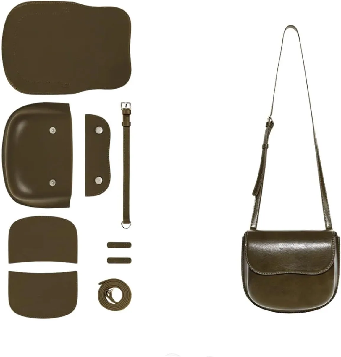 POPSEWING Leather Moon Saddle Bag DIY Kits, DIY Leather Bag Kit, DIY Crossbody Shoulder Bag with Sewing Kit, DIY Handmade Bag Kit for Mom Girlfriend Birthday Gift (Pine Green)
