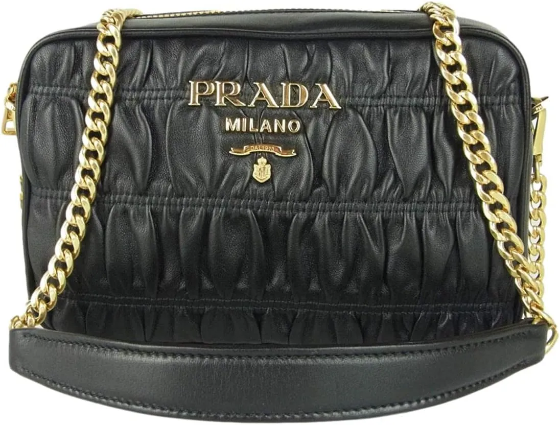 Prada Bandoliera Nero Black Nappa Gaufre'1 Quilted Leather Handbag 1BH112
