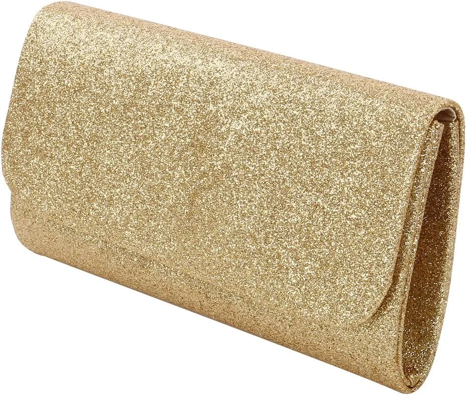 Premium Small Metallic Glitter Flap Clutch Evening Bag Handbag