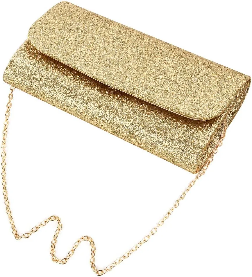 Premium Small Metallic Glitter Flap Clutch Evening Bag Handbag