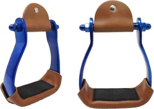 Pro Rider Horse Saddle Stirrups Barrel Racing Aluminum Western Tread Blue 5175RB