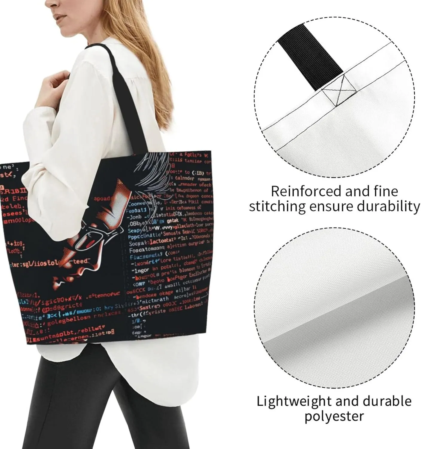 Programming Code Printed Shoulder Bag for Women Casual Handbag Shopping Bag