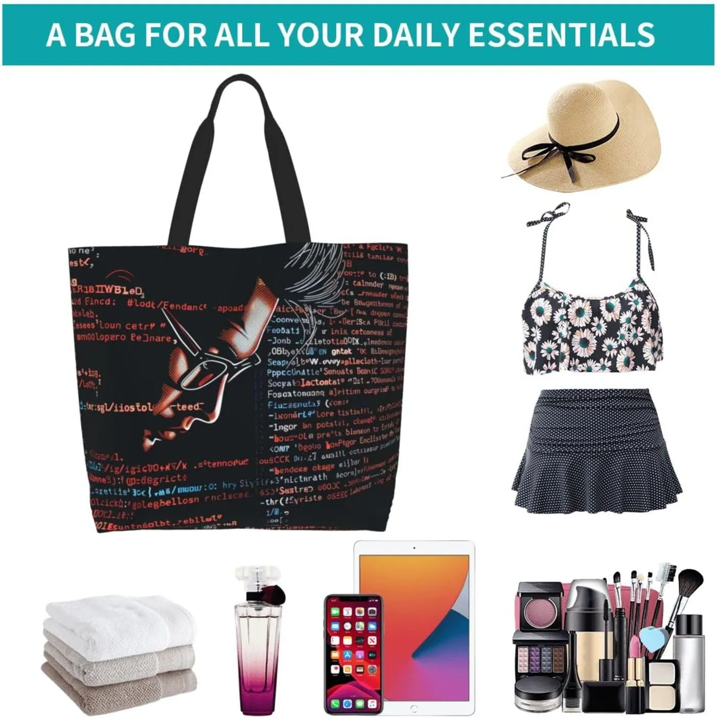 Programming Code Printed Shoulder Bag for Women Casual Handbag Shopping Bag