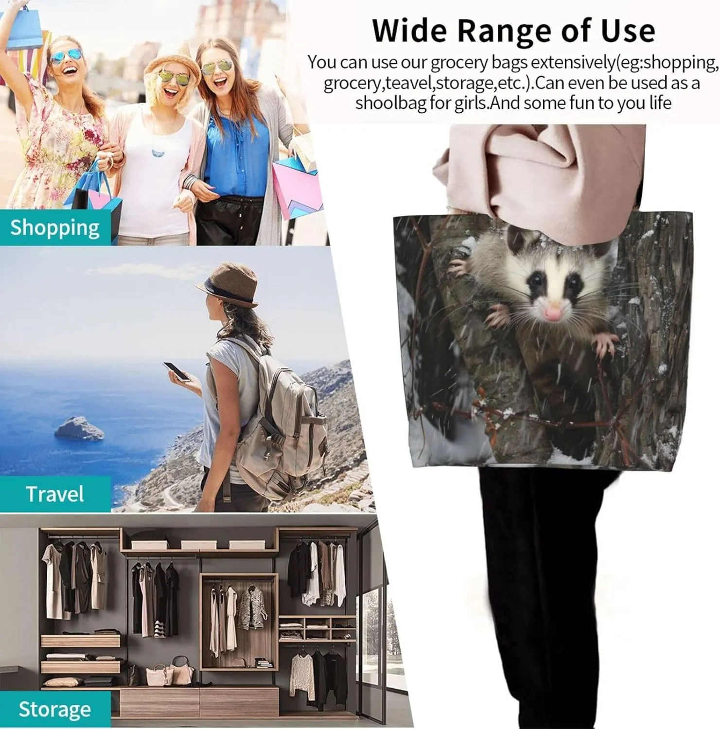 Programming Code Printed Shoulder Bag for Women Casual Handbag Shopping Bag
