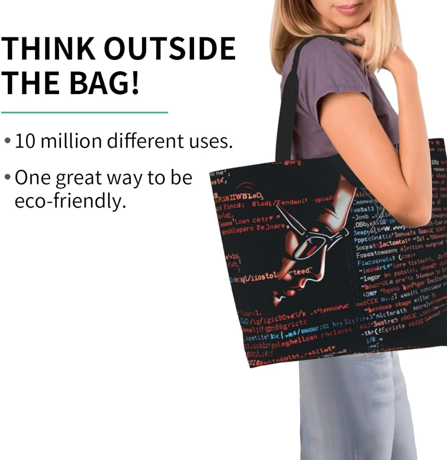 Programming Code Printed Shoulder Bag for Women Casual Handbag Shopping Bag