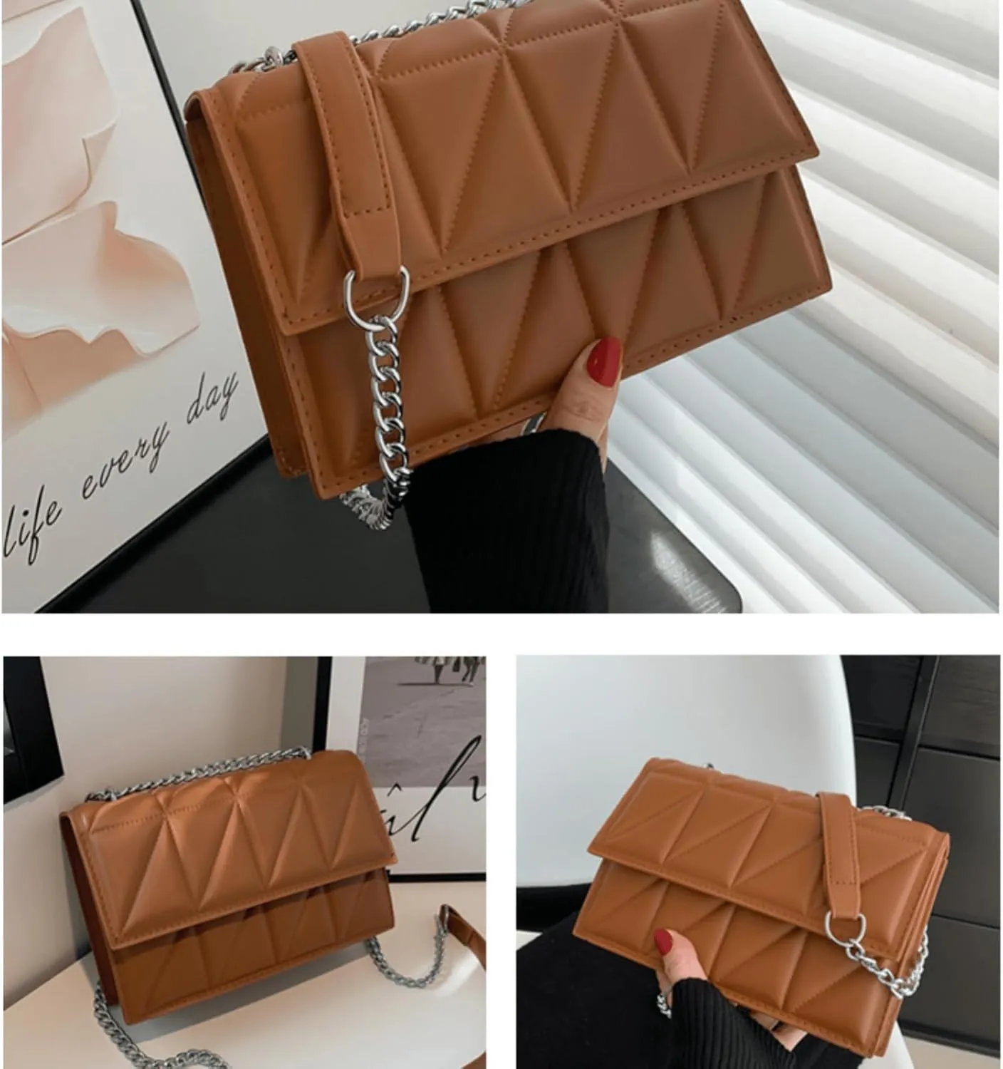 PU Leather Crossbody Purse for Women Trendy Ladies Shoulder Bag with Chain Designer Purses