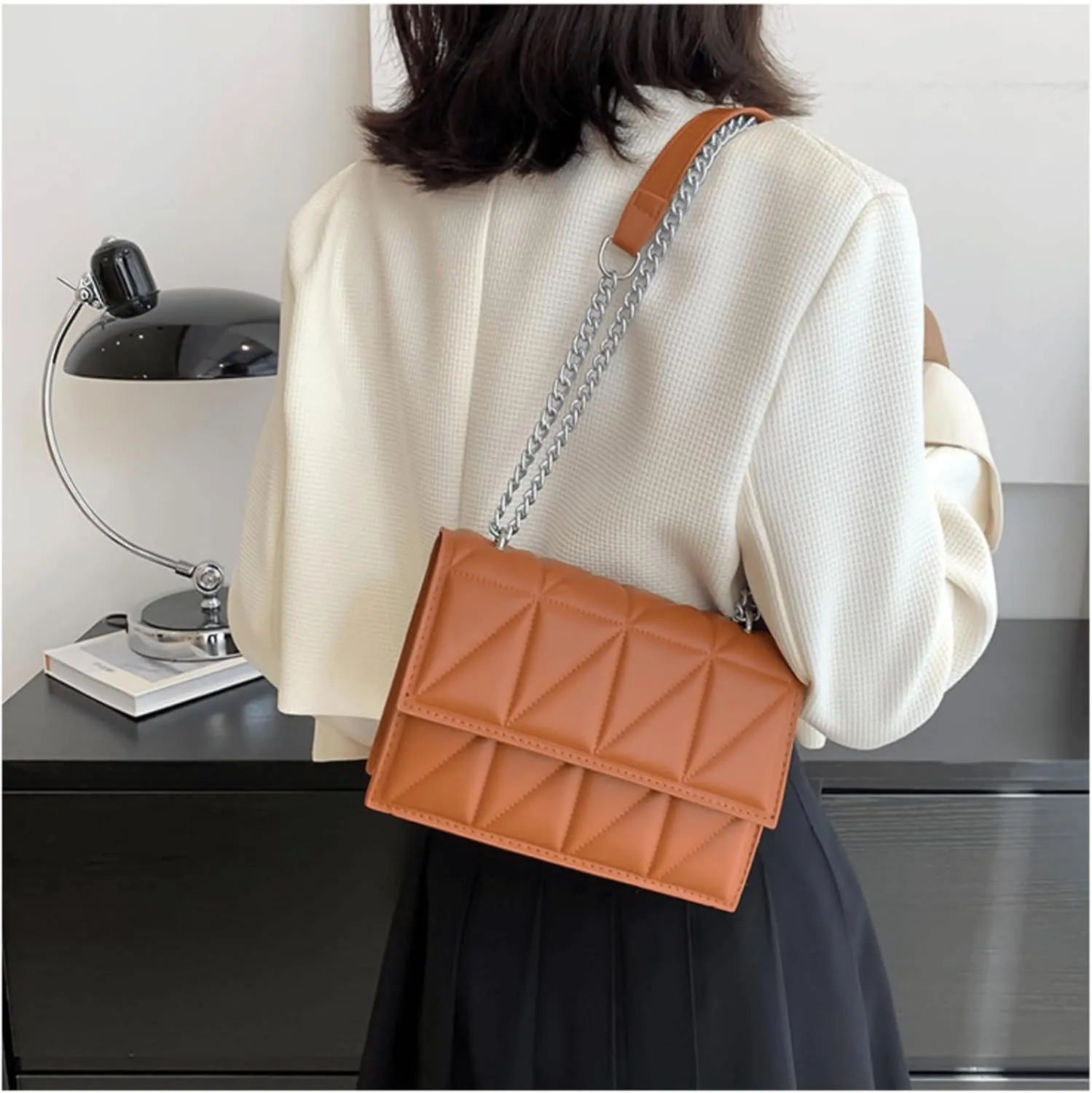 PU Leather Crossbody Purse for Women Trendy Ladies Shoulder Bag with Chain Designer Purses
