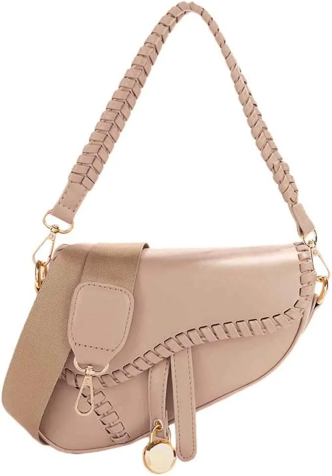 PURFANREE Women Trendy Saddle Shoulder Bag Clutch Purse Underarm Handbag Satchel HandBag Crossbody Bag
