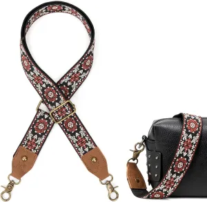 Purse Strap, 1.5" Cowhide Head Wide Shoulder Strap Adjustable Replacement,Jacquard Embroidery Crossbody Bag Straps