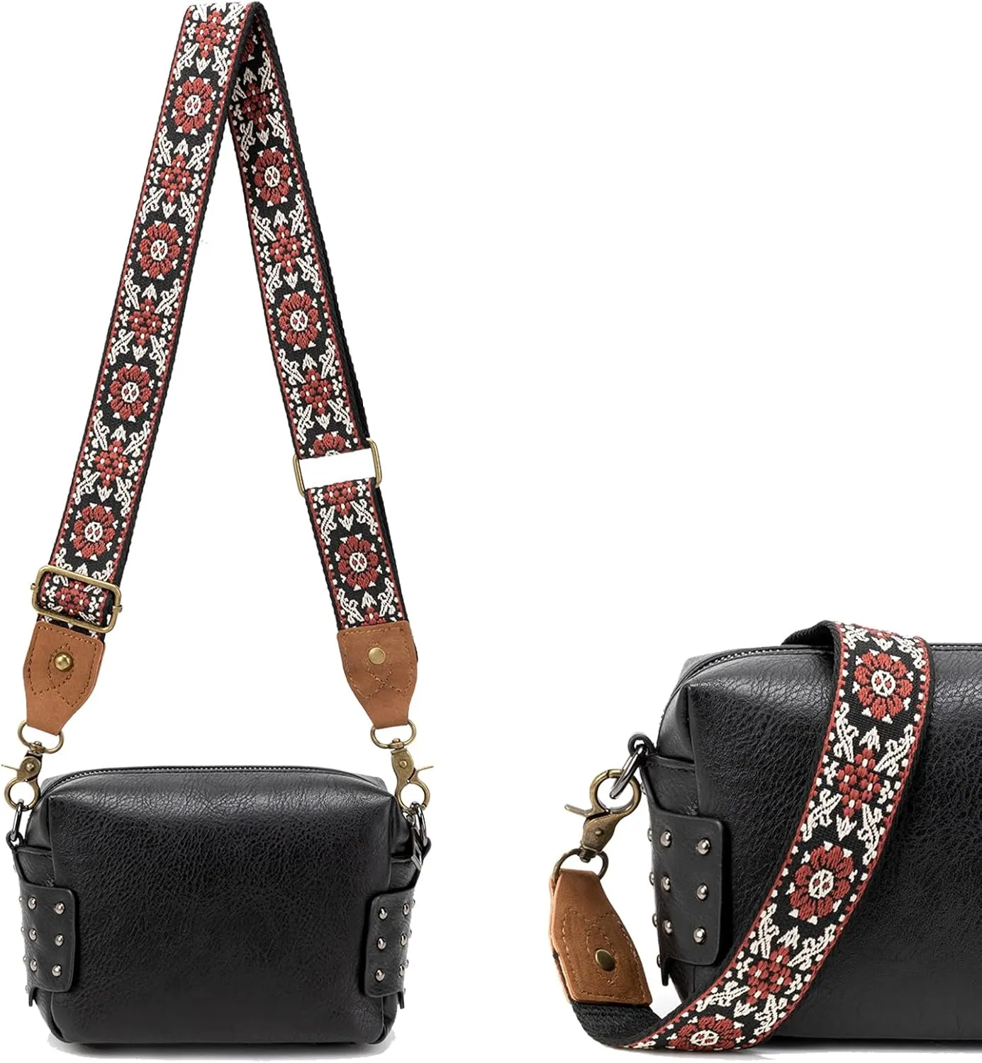 Purse Strap, 1.5" Cowhide Head Wide Shoulder Strap Adjustable Replacement,Jacquard Embroidery Crossbody Bag Straps