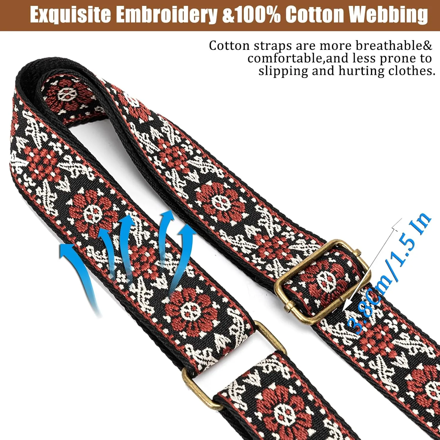 Purse Strap, 1.5" Cowhide Head Wide Shoulder Strap Adjustable Replacement,Jacquard Embroidery Crossbody Bag Straps