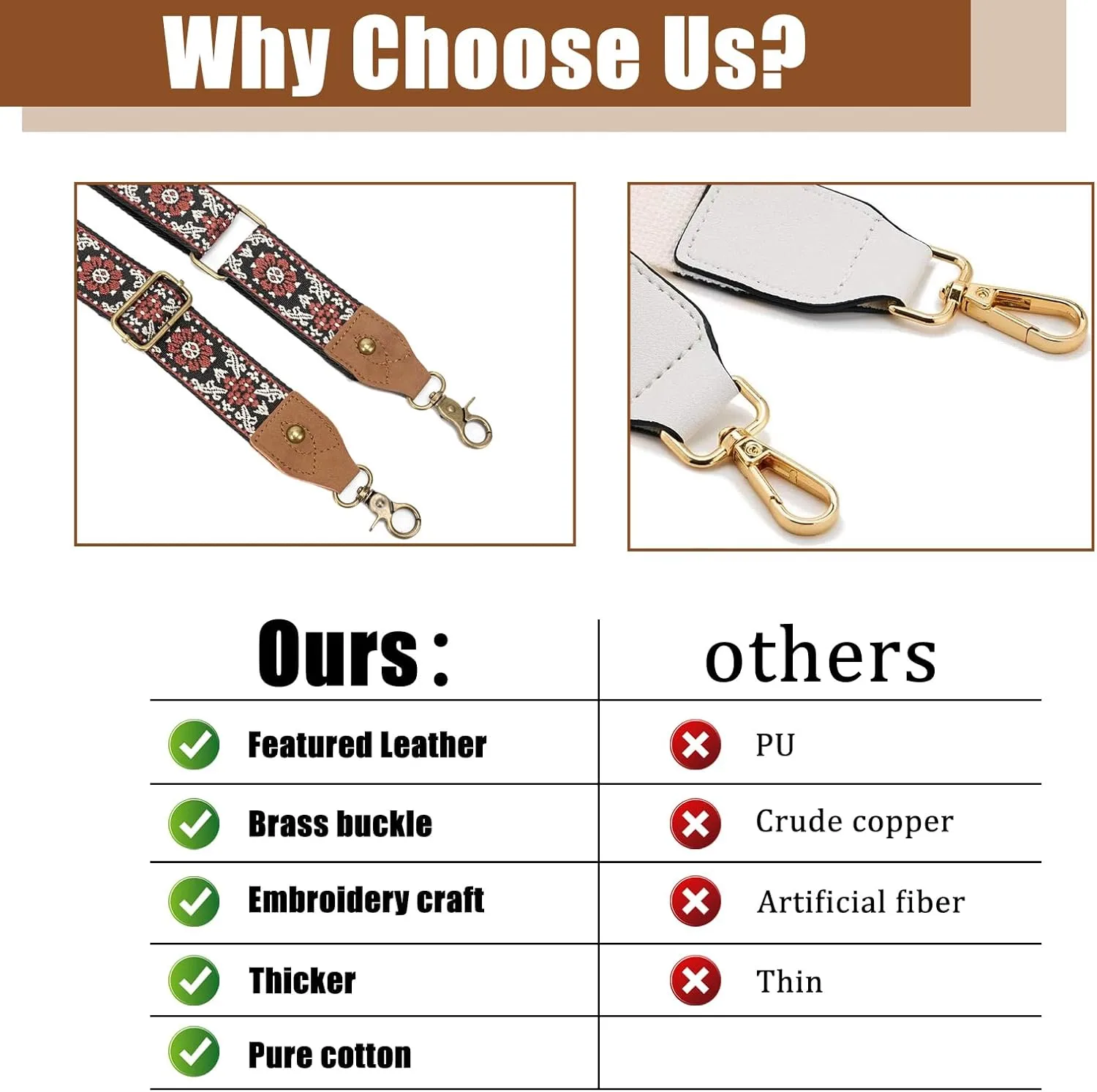 Purse Strap, 1.5" Cowhide Head Wide Shoulder Strap Adjustable Replacement,Jacquard Embroidery Crossbody Bag Straps