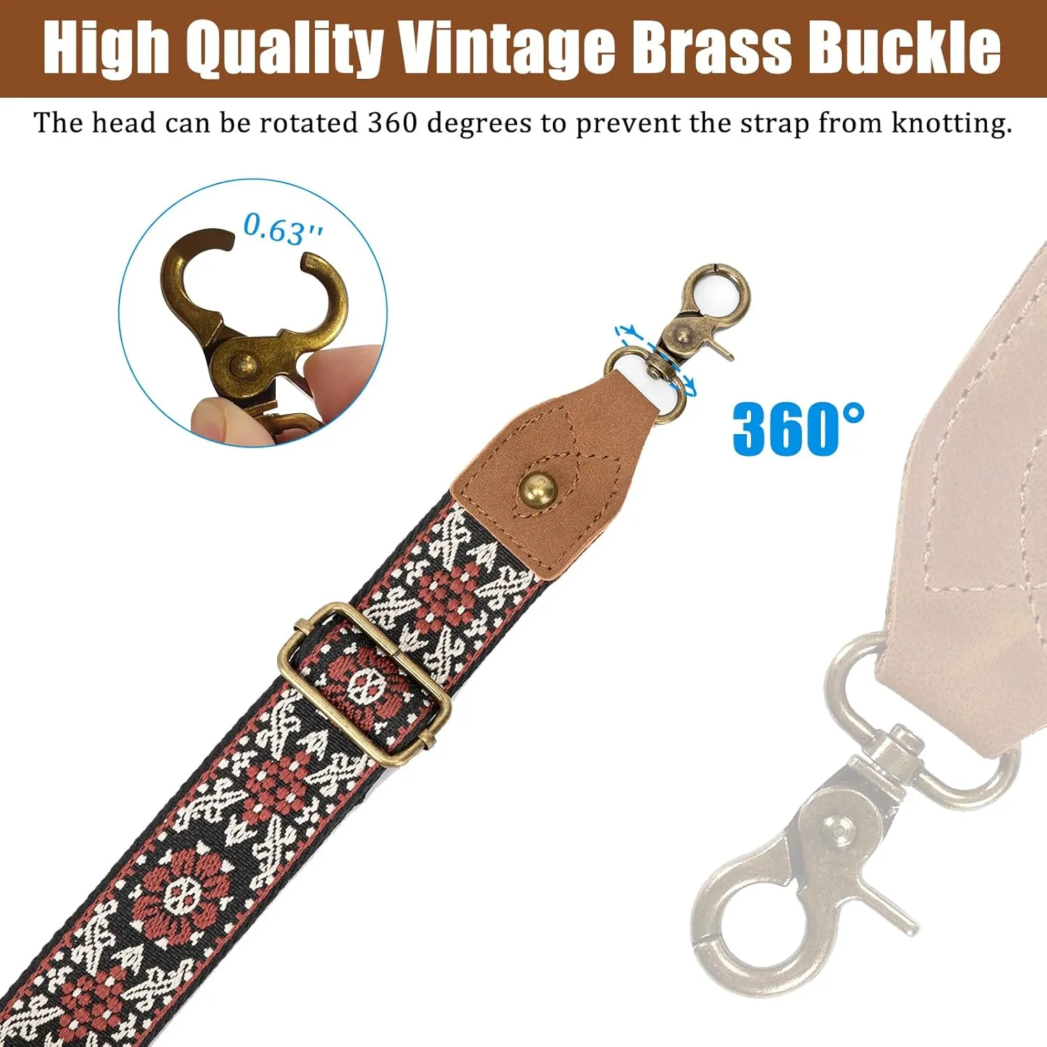 Purse Strap, 1.5" Cowhide Head Wide Shoulder Strap Adjustable Replacement,Jacquard Embroidery Crossbody Bag Straps
