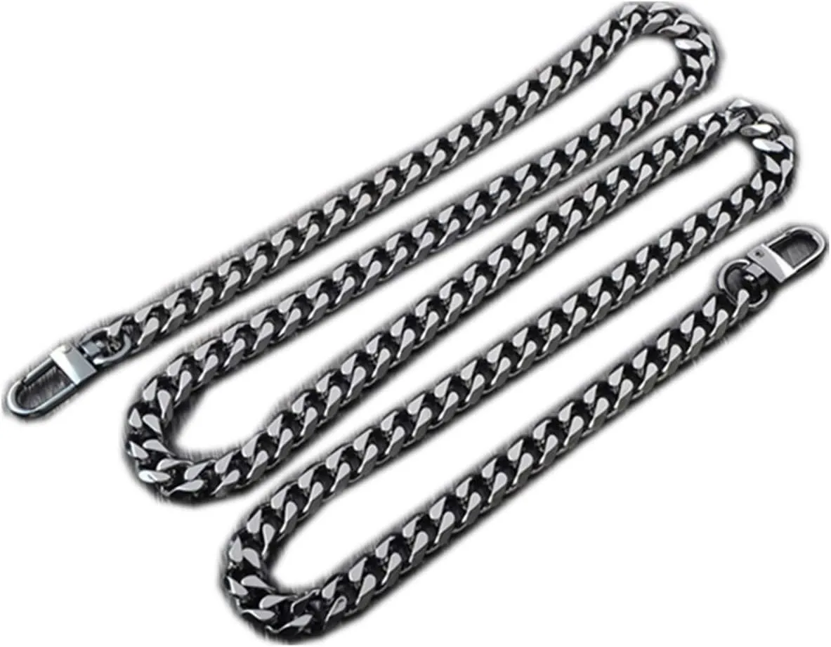 Purse Strap,Bag Strap, 6 Surface Grind Flat DIY Iron Black Metal Chain Strap Handbag Chains Purse Straps Shoulder Cross Body Replacement Straps(Length 23")