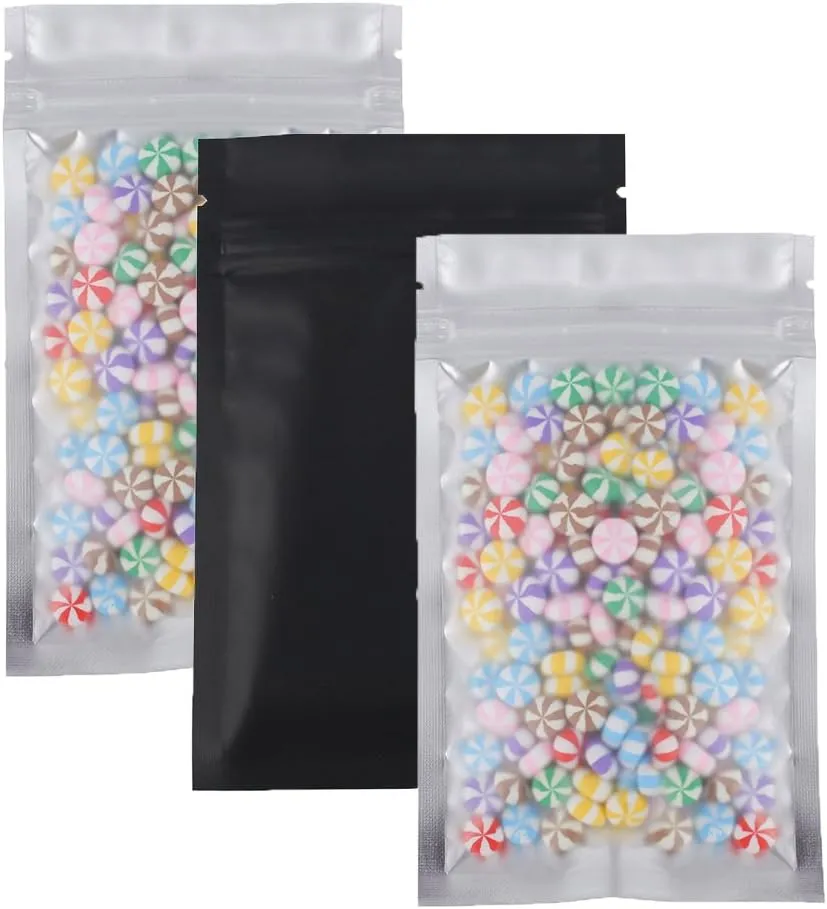 QQ Studio 100pcs Translucent Front Matte Color Foil Flat Packaging QuickQlick Bags (3.3" x 5.1", Translucent/Black)