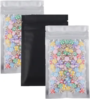 QQ Studio 100pcs Translucent Front Matte Color Foil Flat Packaging QuickQlick Bags (3.3" x 5.1", Translucent/Black)
