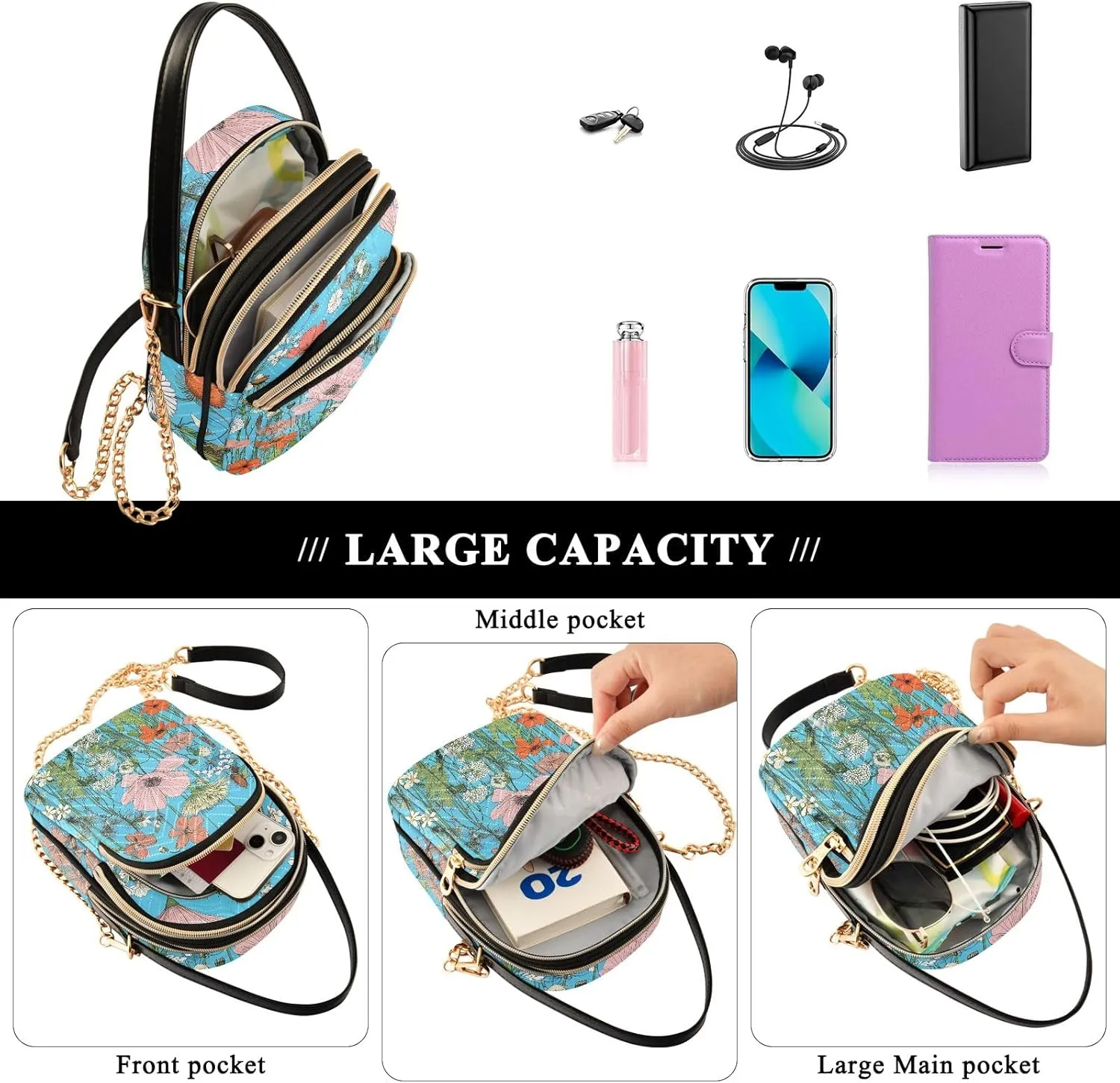 Quilted Crossbody Bag Small Shoulder Purse Women's Handbags Phone Purse with Chain