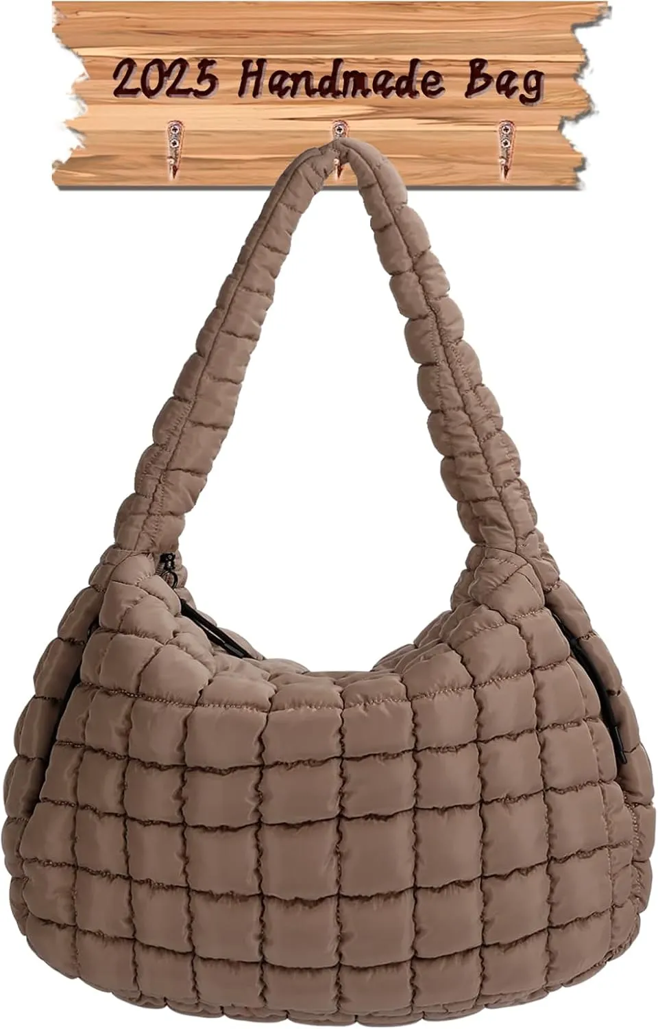 Quilted Puffy Tote Bag for Women – Large-Capacity Nylon Puffer Crossbody Bag with Zipper