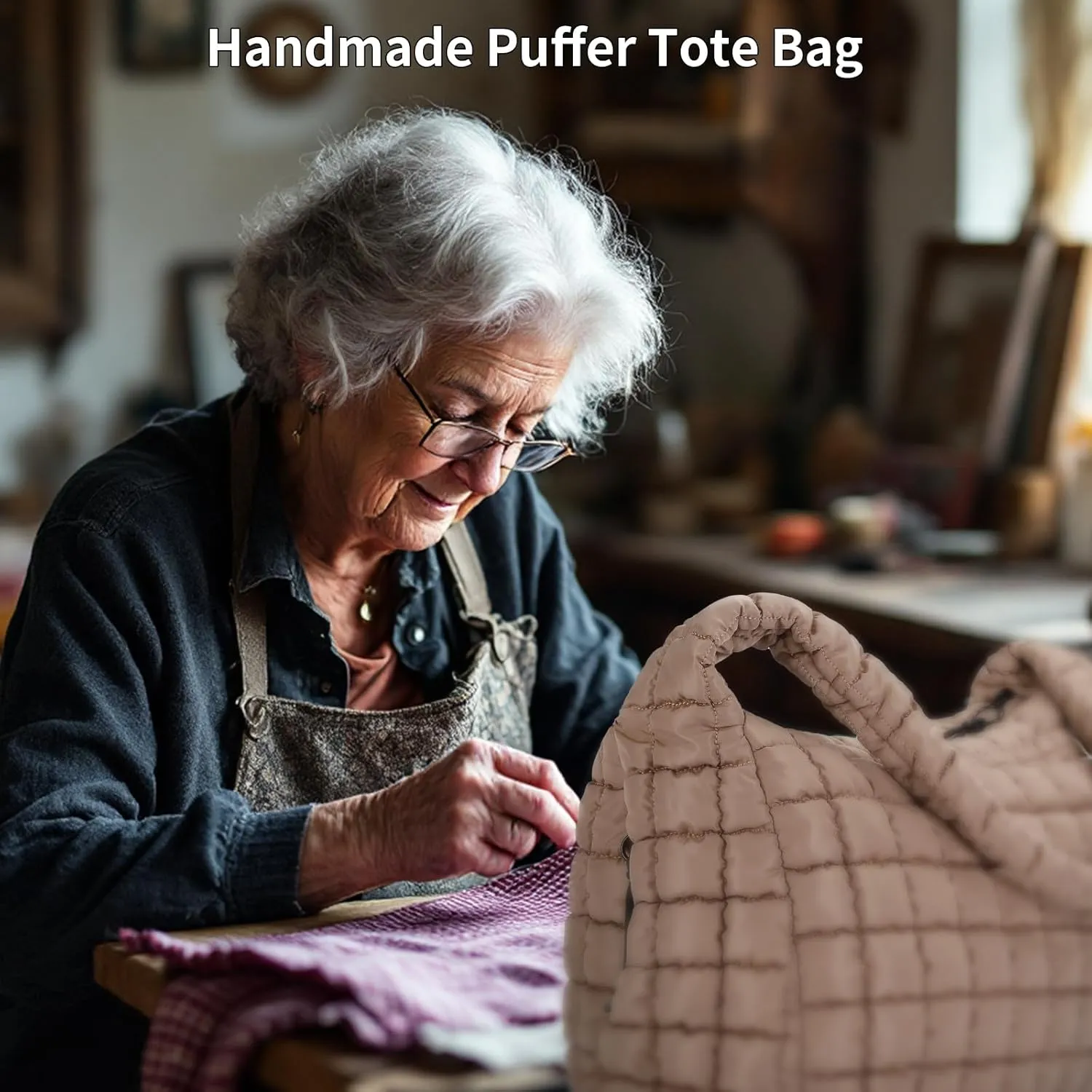 Quilted Puffy Tote Bag for Women – Large-Capacity Nylon Puffer Crossbody Bag with Zipper