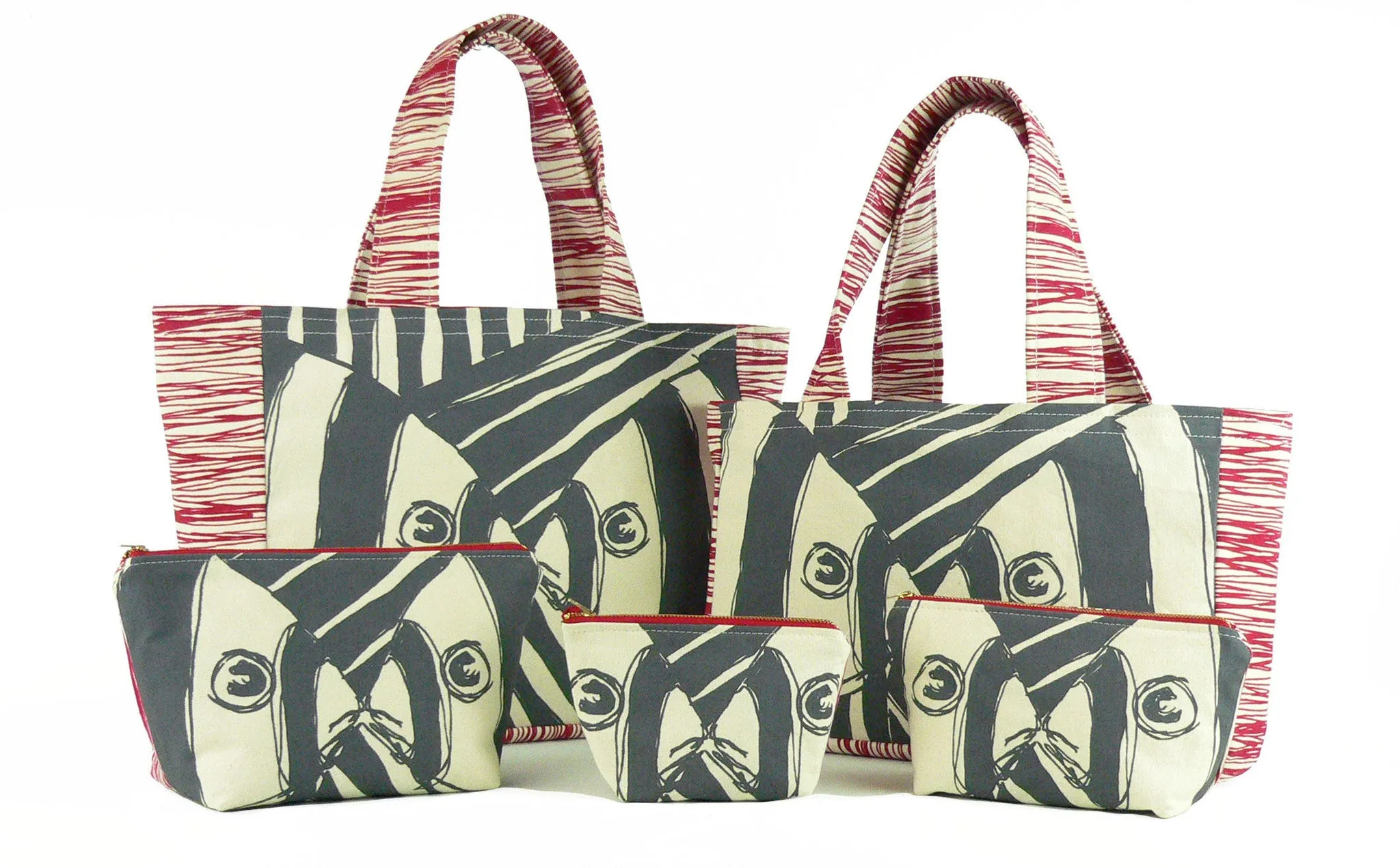 "Mirrored" in Red & Gray- Fat Bottom Bag- Large