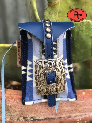 "Trailhead Blue" Wool Mini Saddle Bag in Royal Blue Leather for Phone, Keys, Roping Powder, etc