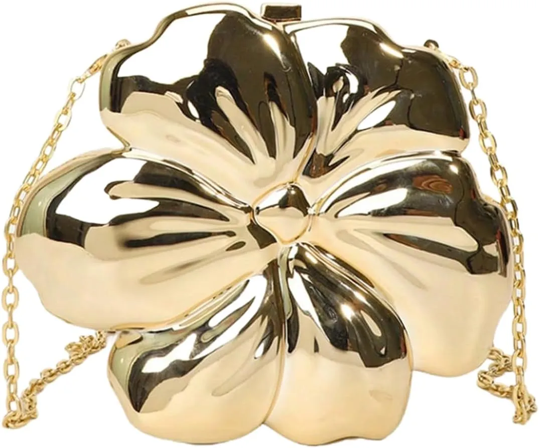 QWINEE Women's Flower Shaped Mini Crossbody Handbag Chain Single Strap Evening Bag