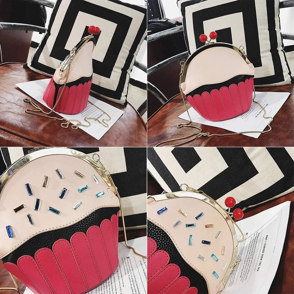 QZUnique Food Shape Cross Body Bag PU Cartoon Purse Ice Cream Sholuder Bag Handbag with Removable Chain