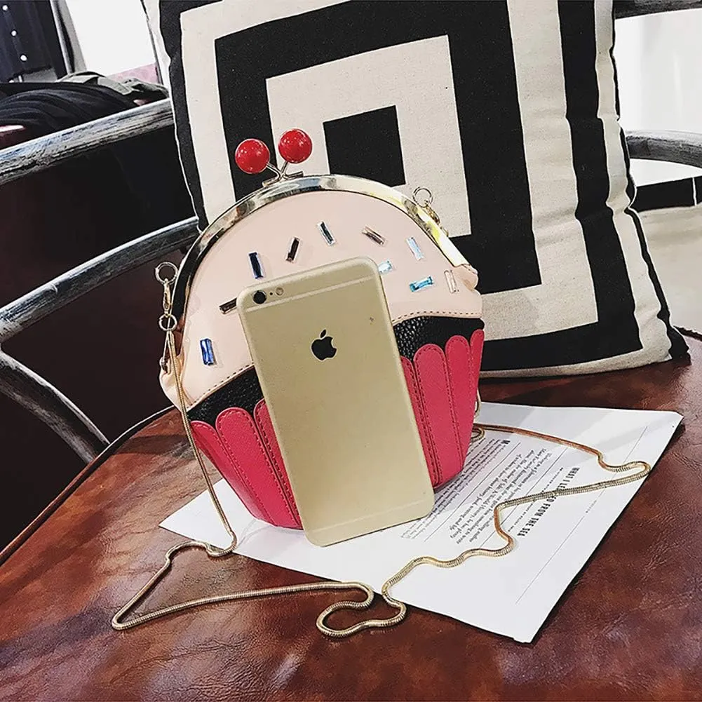 QZUnique Food Shape Cross Body Bag PU Cartoon Purse Ice Cream Sholuder Bag Handbag with Removable Chain