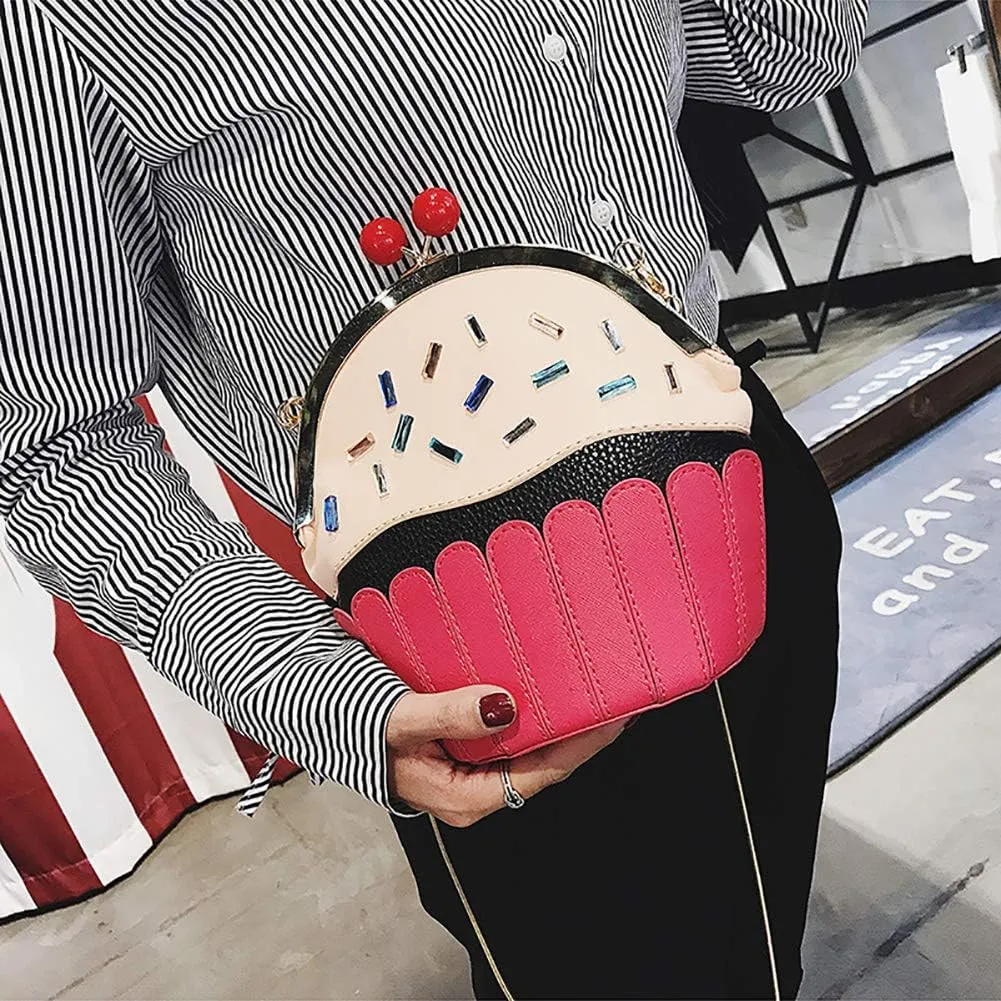 QZUnique Food Shape Cross Body Bag PU Cartoon Purse Ice Cream Sholuder Bag Handbag with Removable Chain