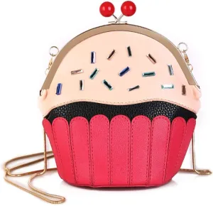 QZUnique Food Shape Cross Body Bag PU Cartoon Purse Ice Cream Sholuder Bag Handbag with Removable Chain