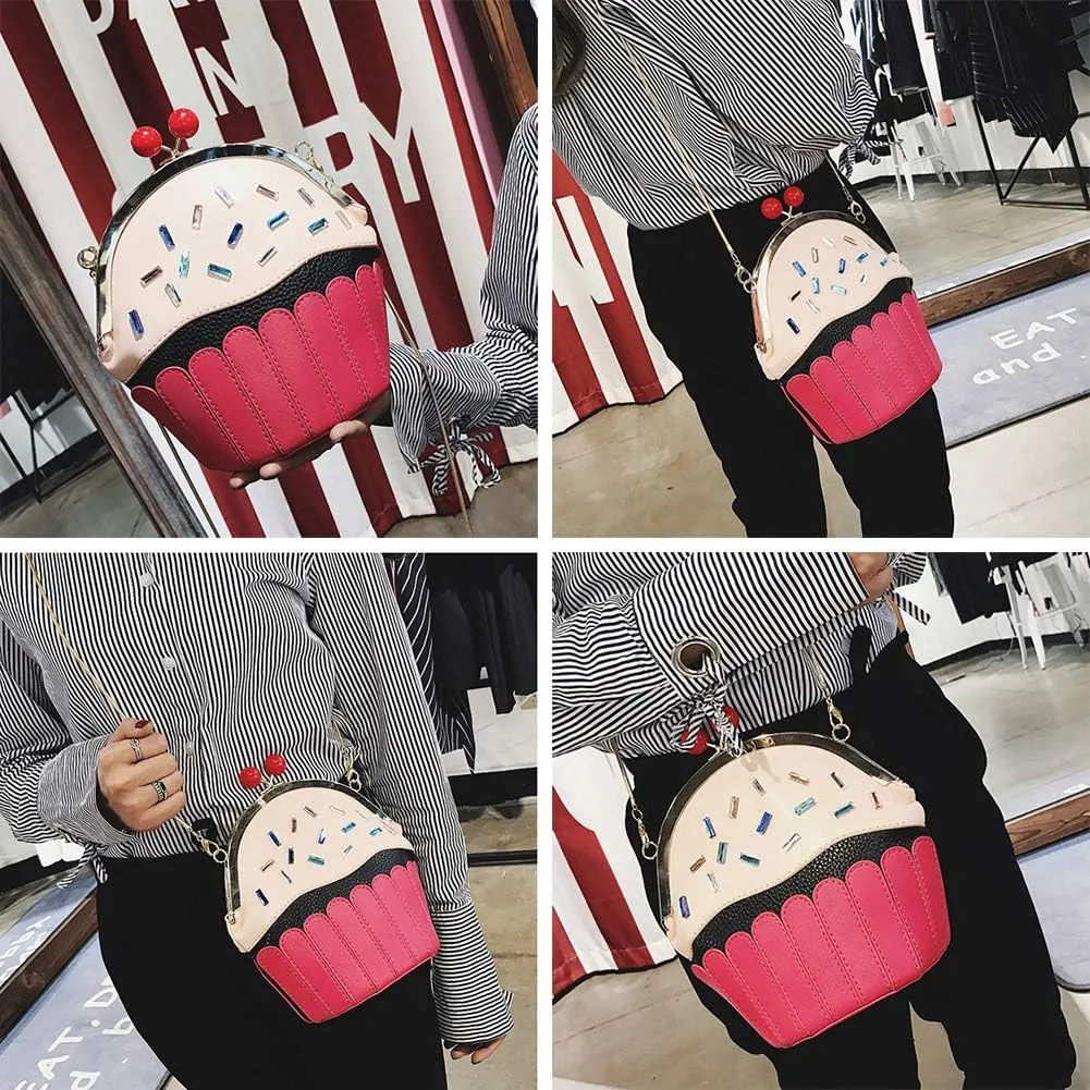 QZUnique Food Shape Cross Body Bag PU Cartoon Purse Ice Cream Sholuder Bag Handbag with Removable Chain