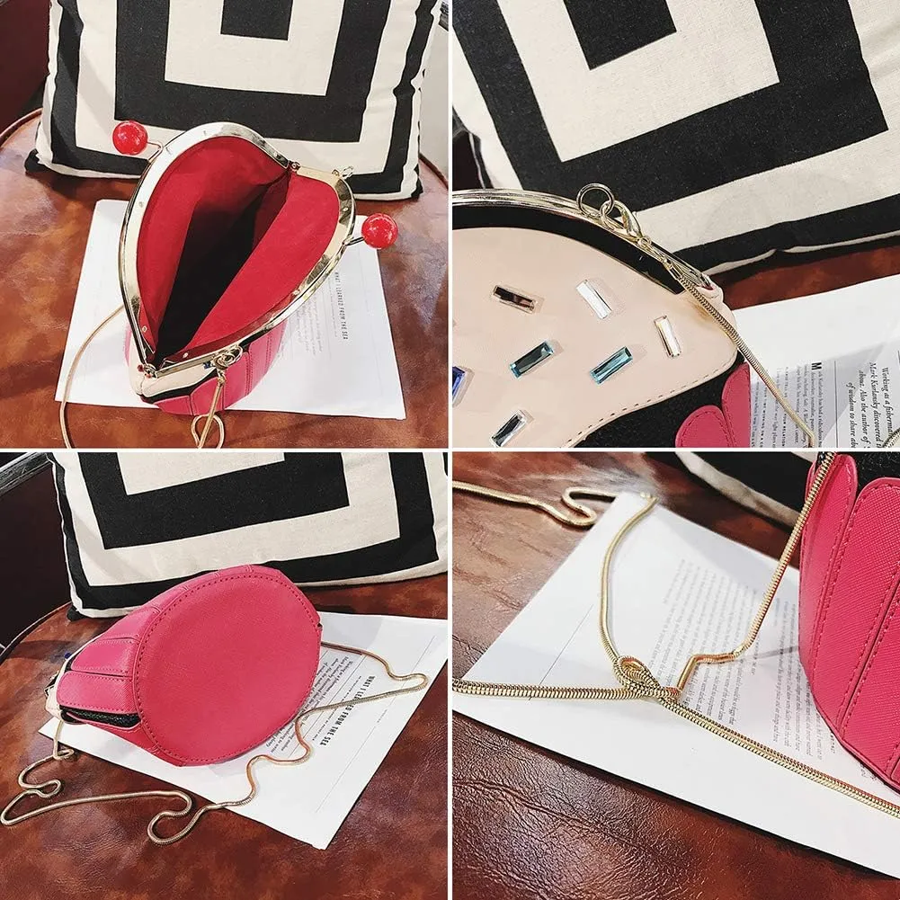QZUnique Food Shape Cross Body Bag PU Cartoon Purse Ice Cream Sholuder Bag Handbag with Removable Chain