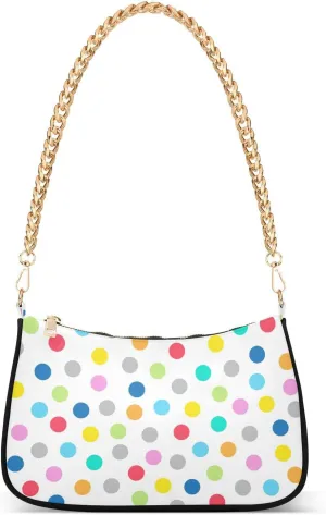Rainbow Polka Dot Shoulder Bag for Women Fabric Crescent Handbag with Zipper Chain Clutch Purses