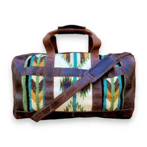 Ranch Junkie Handcrafted Anitque Dark Vintage Brown Southwestern Leather Aztec Weekender Duffel Bag (Aspen)
