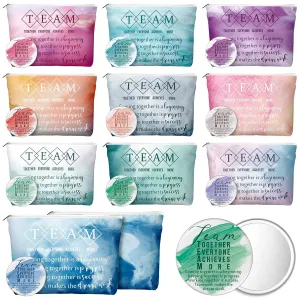 Reginary 10 Set Team Appreciation Gifts Inspirational Canvas Makeup Bags Compact Mirrors Bulk Portable Pocket Mirror Team Thank You Gifts for Women Empowerment Gifts Nurse Volunteer(Watercolor)