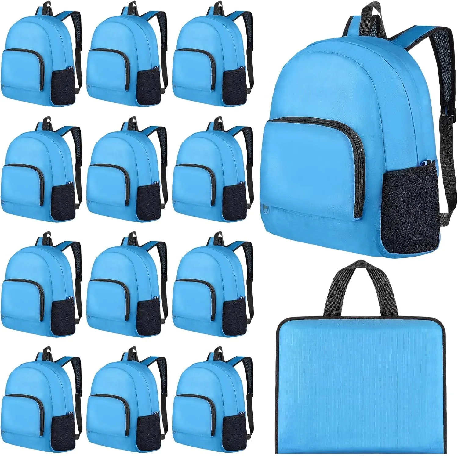 Reginary 24 Pcs Backpack 17" Backpacks Foldable Lightweight Bookbags Student Outdoor Travel School Book Bag with Storage Bag (Blue)