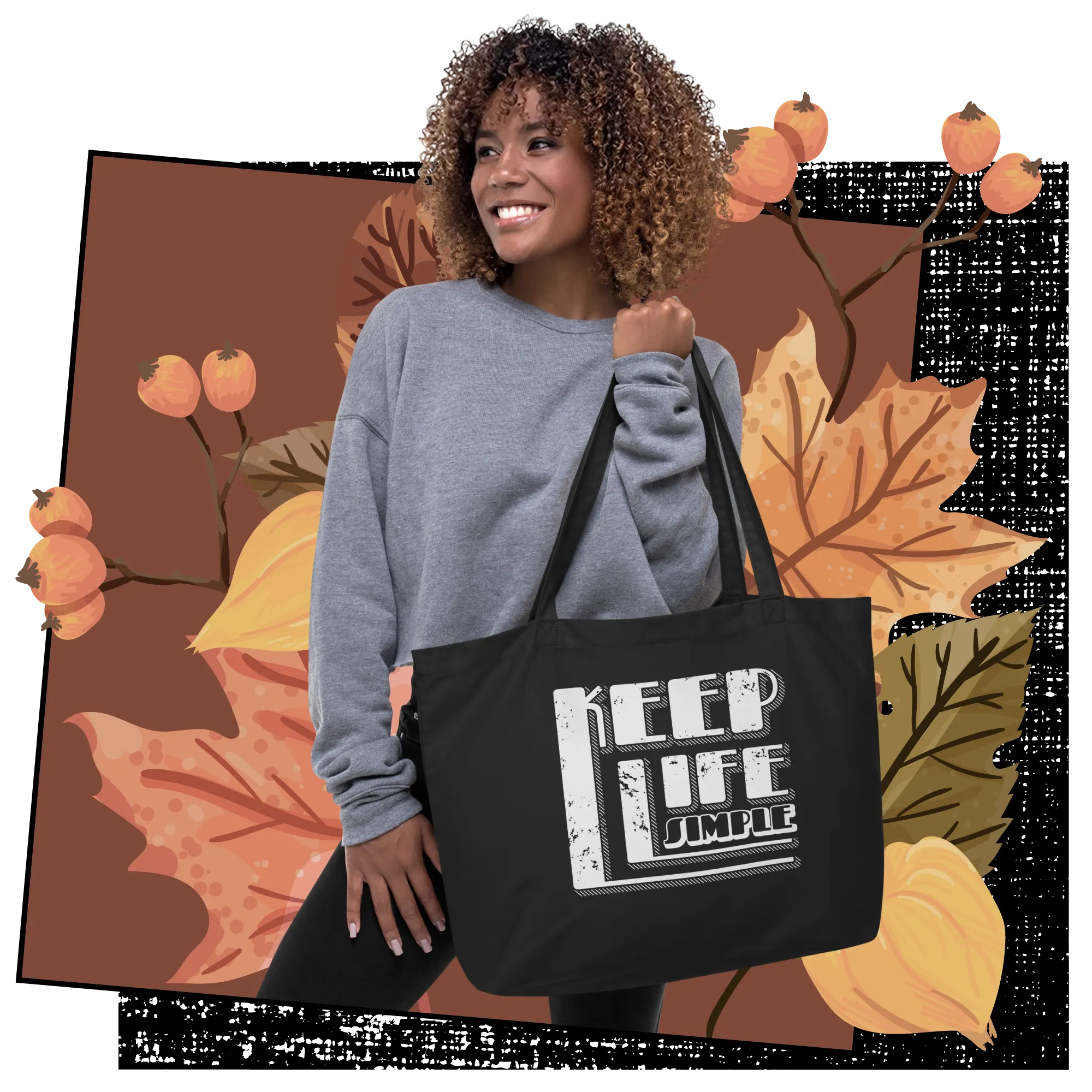 Retro Tote Bag - Keep Life Simple Typography Design - Large Size