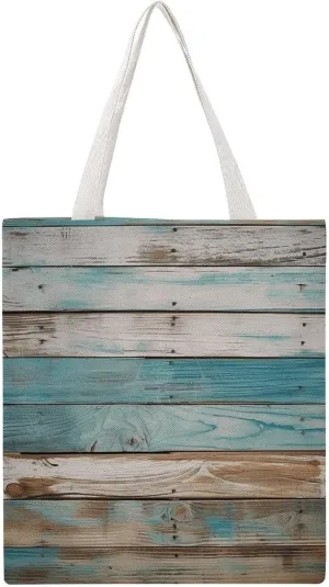 Reusable Grocery Bags Vintage Beach Wood Old Blue Color Wooden Plank Shopping Bag Lightweight Shoulder Bags Large Tote Bag for Travel Work Handbag