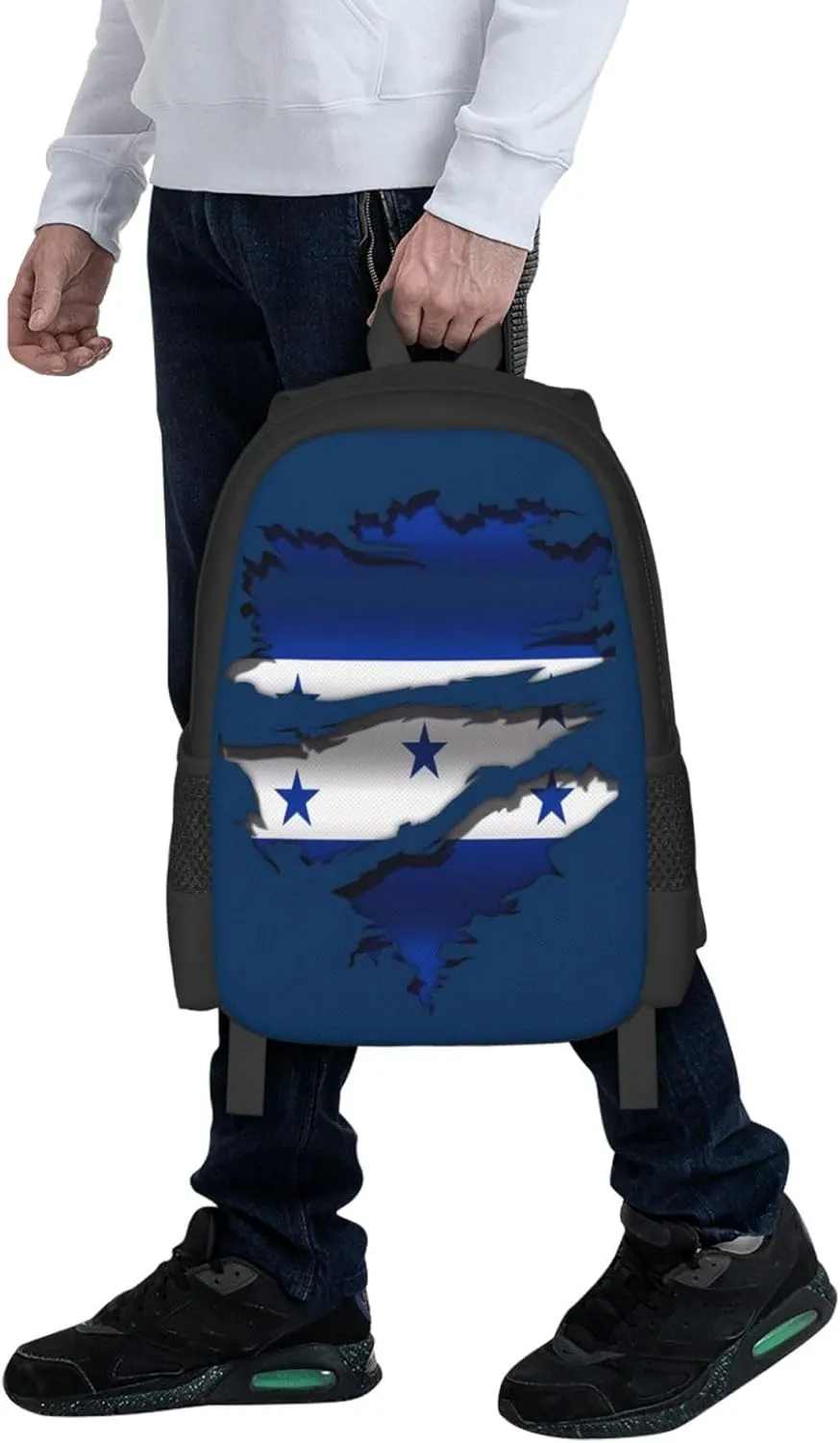 Ripped Honduras Flag Casual Backpack Large Capacity Backpacks 15 Inch Laptop Back Pack Travel Rucksack Daypack Commuter Bags with Adjustable Strap for Camping