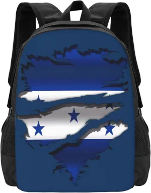 Ripped Honduras Flag Casual Backpack Large Capacity Backpacks 15 Inch Laptop Back Pack Travel Rucksack Daypack Commuter Bags with Adjustable Strap for Camping