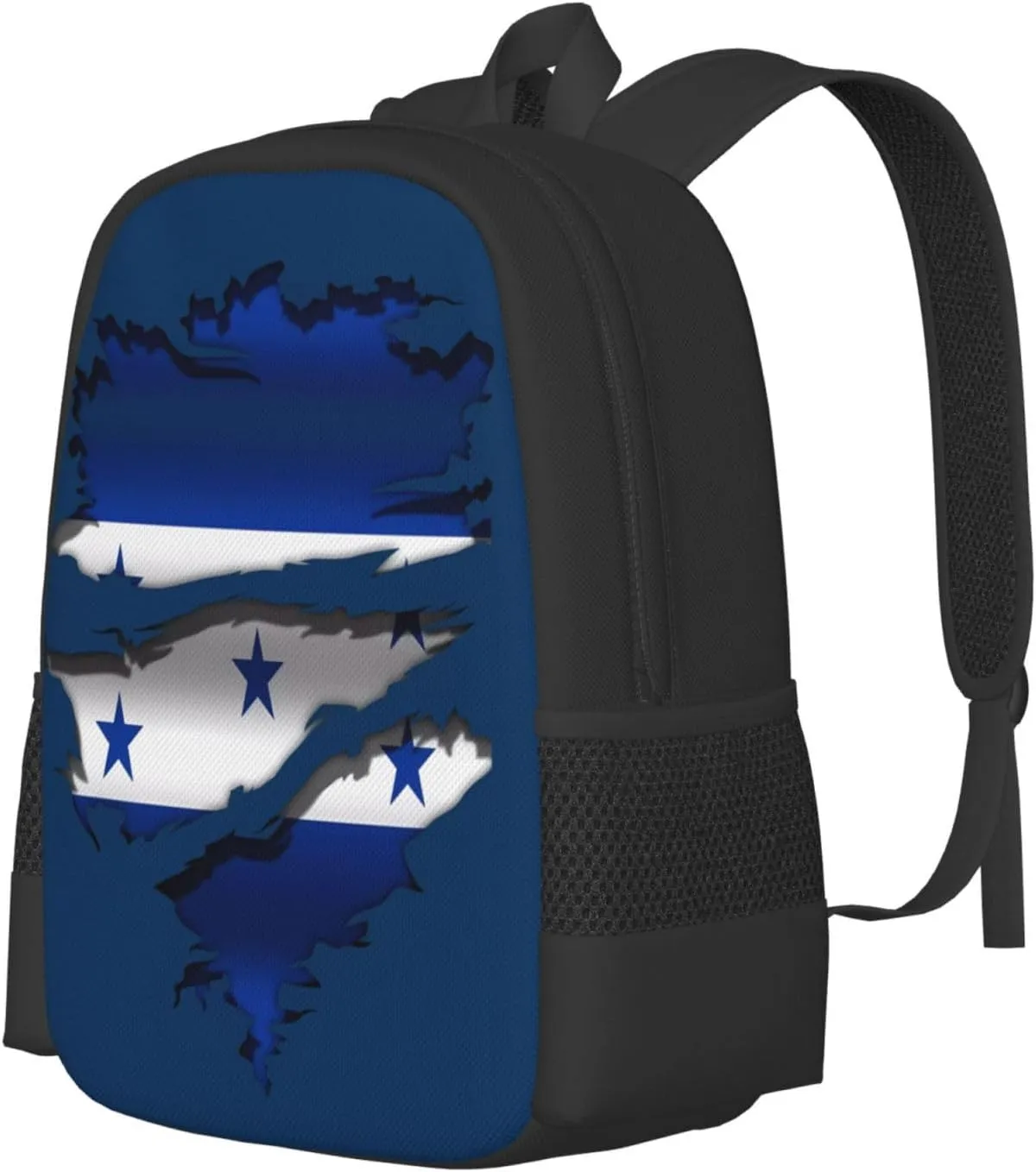 Ripped Honduras Flag Casual Backpack Large Capacity Backpacks 15 Inch Laptop Back Pack Travel Rucksack Daypack Commuter Bags with Adjustable Strap for Camping