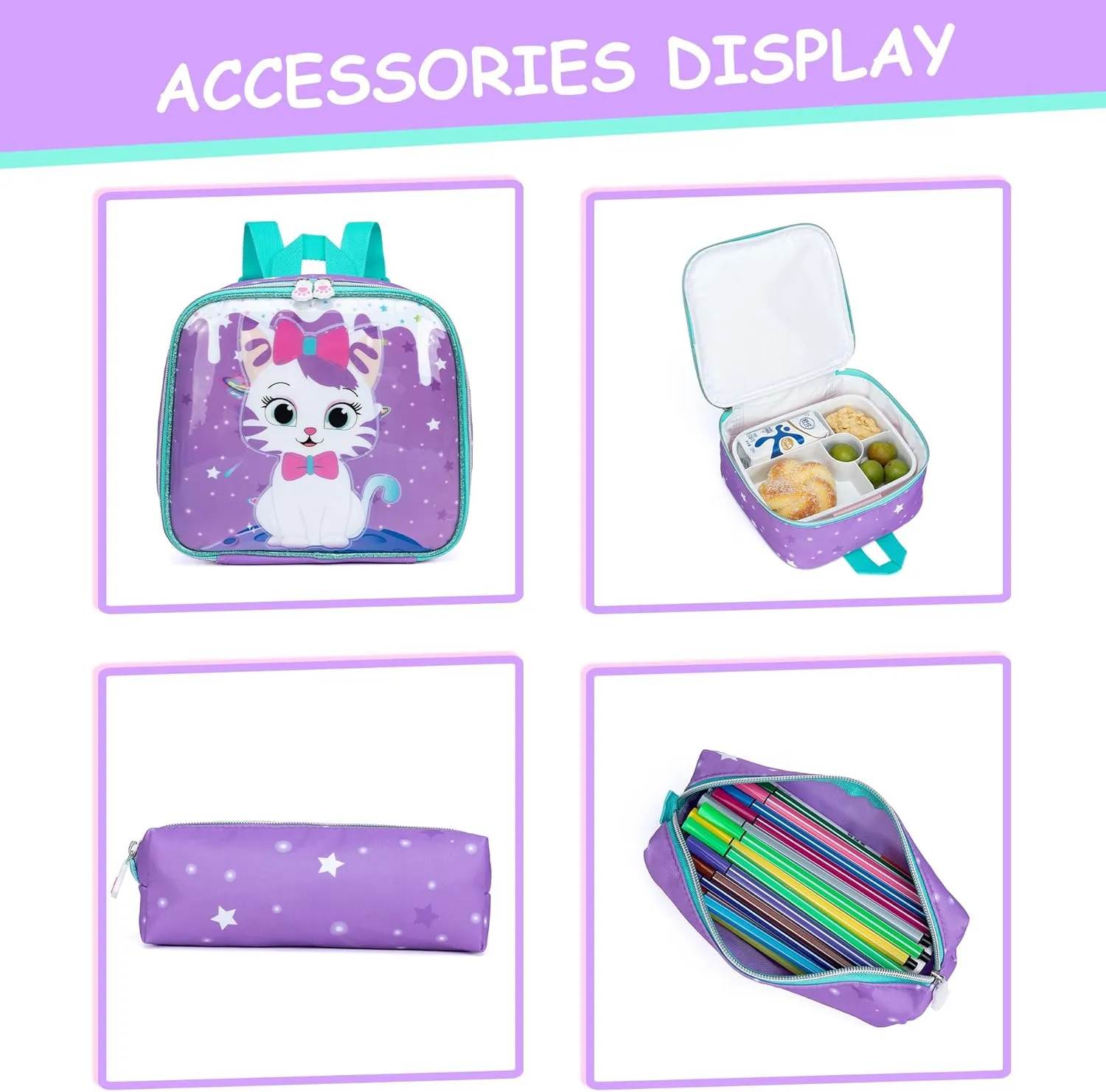 Rolling Backpack for Girls Cute Kids Rolling Backpack with Lunch Bag Kids Backpack with Wheels for School Backpacks for Elementary with Lunch Box Pencil Case Trolley Luggage