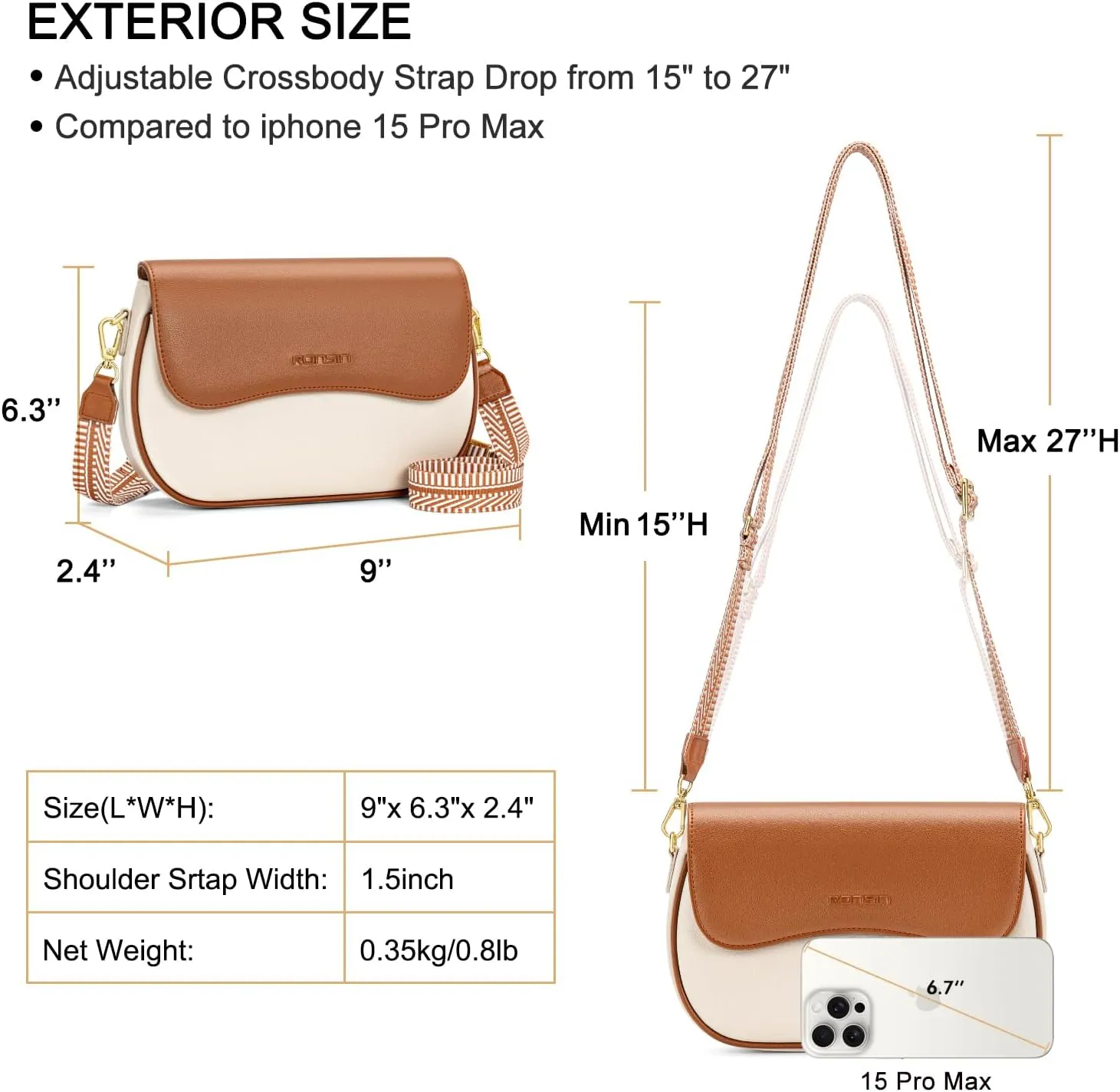 RONSIN Flap Saddle Bag for Women Crossbody Wallet Purse with RFID Card Saddle Purse Adjustable Strap Crossbody Bags