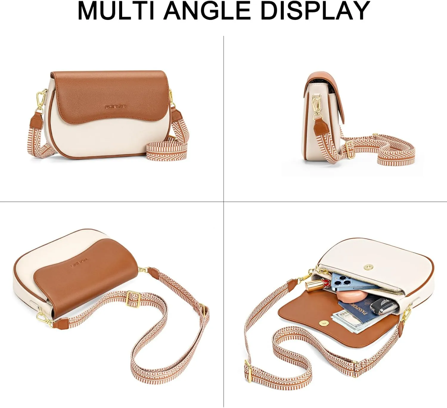 RONSIN Flap Saddle Bag for Women Crossbody Wallet Purse with RFID Card Saddle Purse Adjustable Strap Crossbody Bags