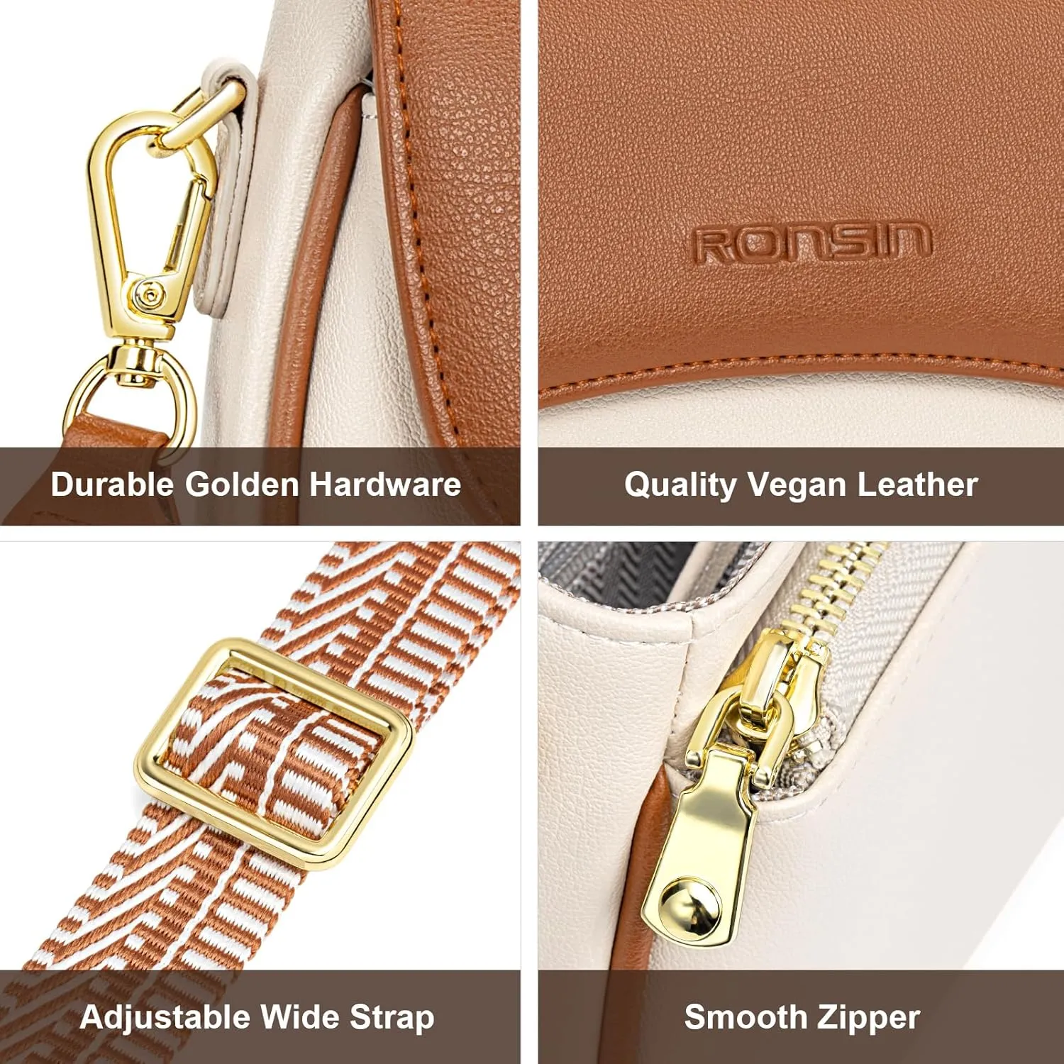 RONSIN Flap Saddle Bag for Women Crossbody Wallet Purse with RFID Card Saddle Purse Adjustable Strap Crossbody Bags