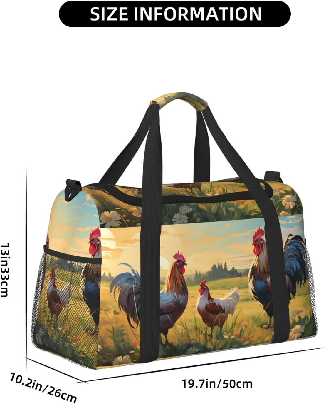 Rooster Hen Grass Duffle Bag Foldable Travel Tote Bag Carry On Large Weekender Overnight Bags Waterproof Gym Bag For Women Men