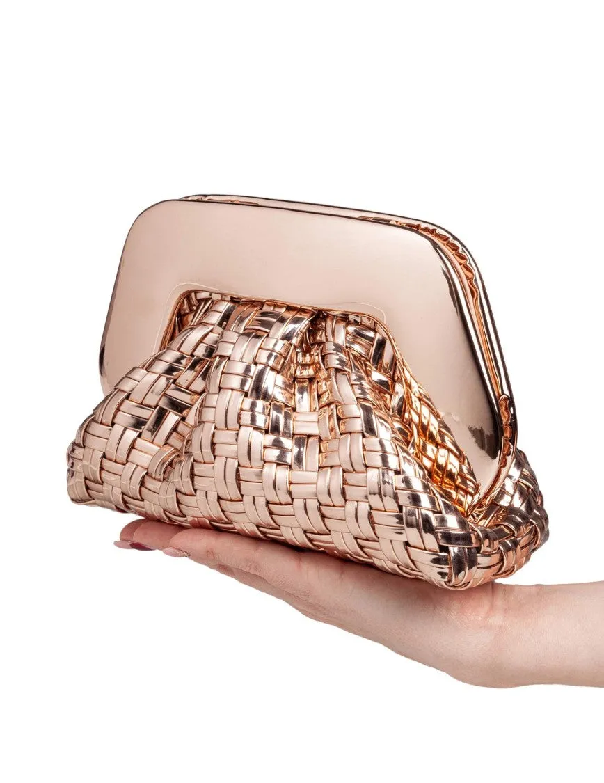 Rose Gold Mirror Effect Vegan Fabric Clutch Bag
