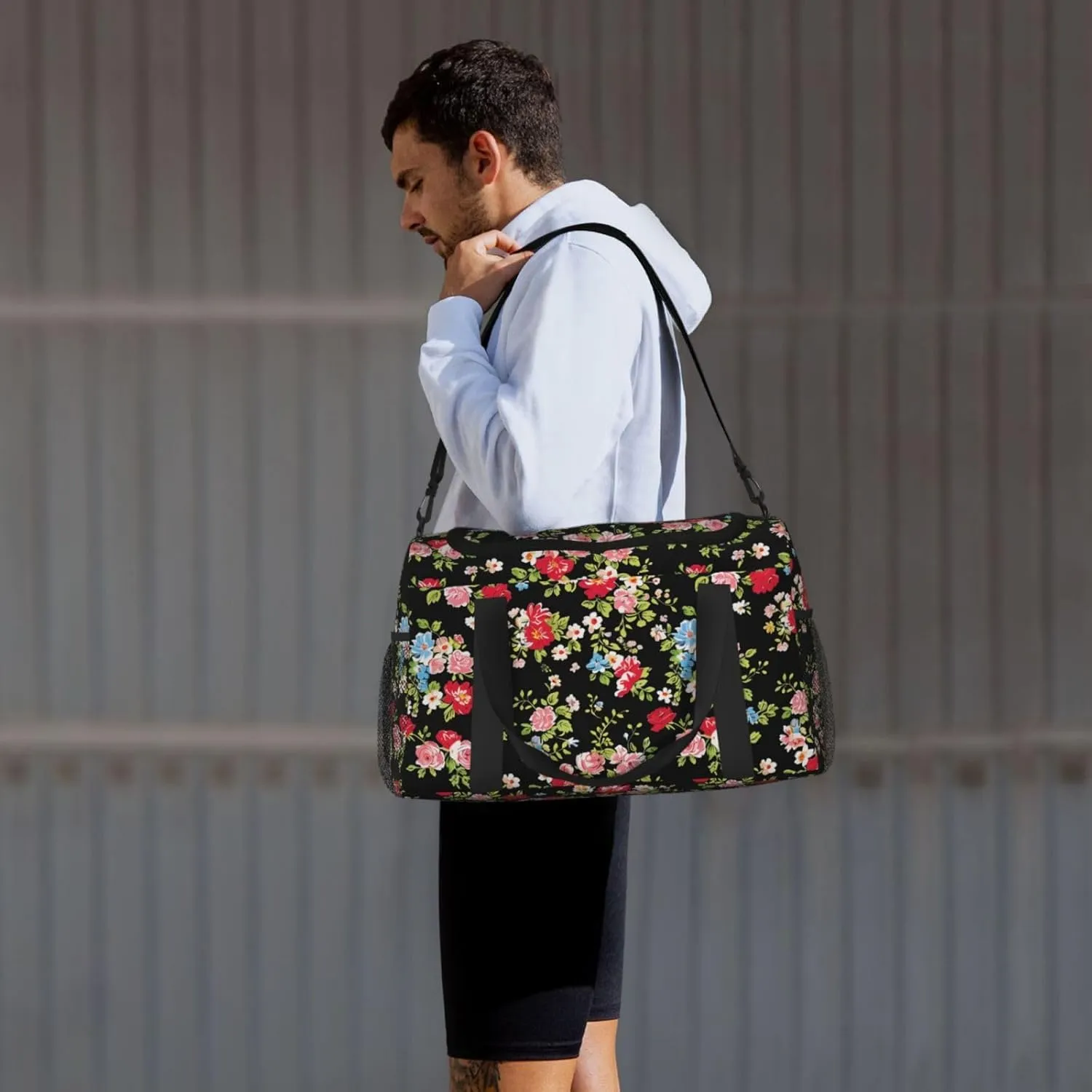 Roses Wildflowers Duffle Bag Foldable Travel Tote Bag Carry On Large Weekender Overnight Bags Waterproof Gym Bag For Women Men